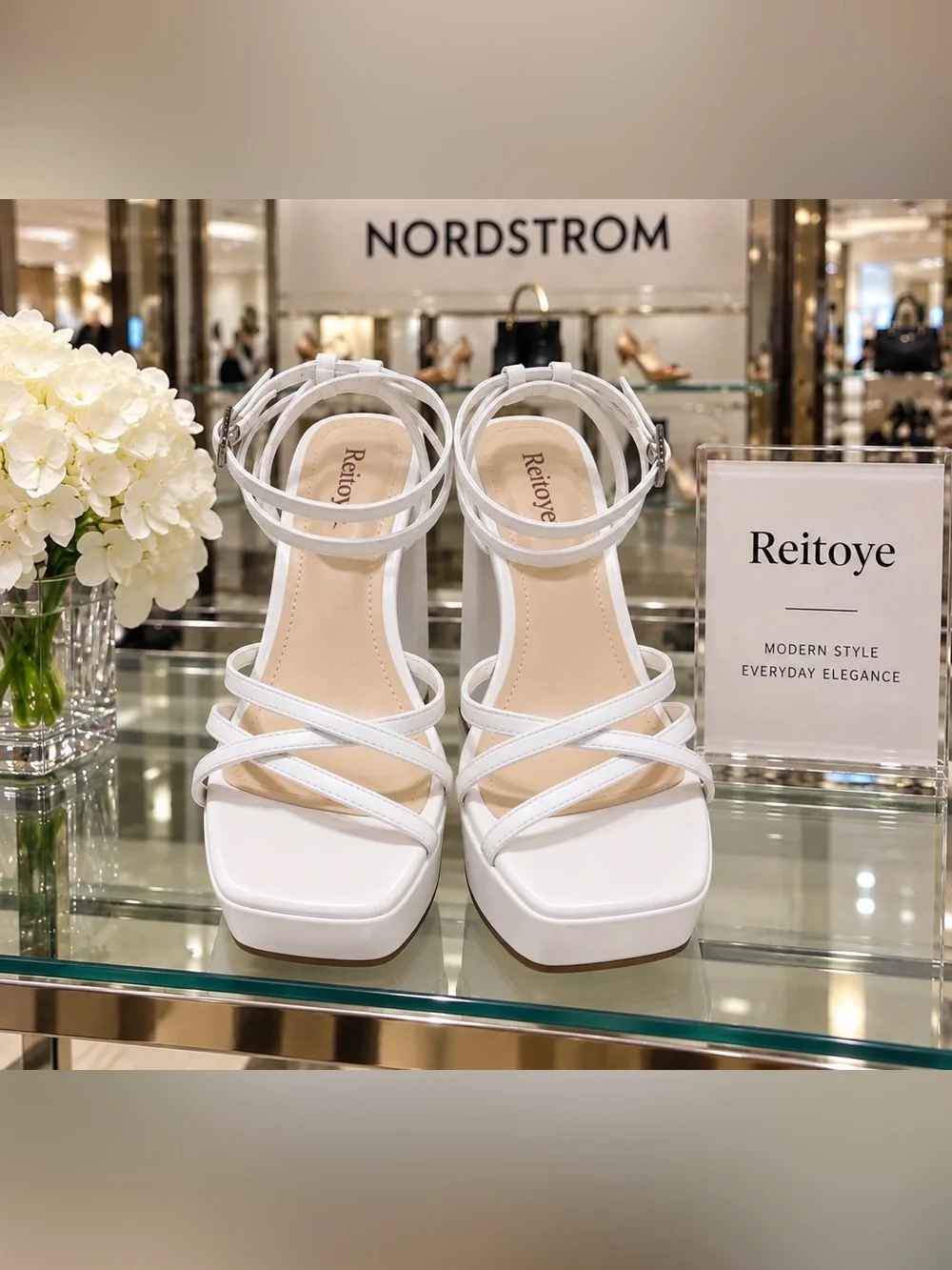 Reitoye White Strappy Platform Block Heel Sandals NWOT 8.5